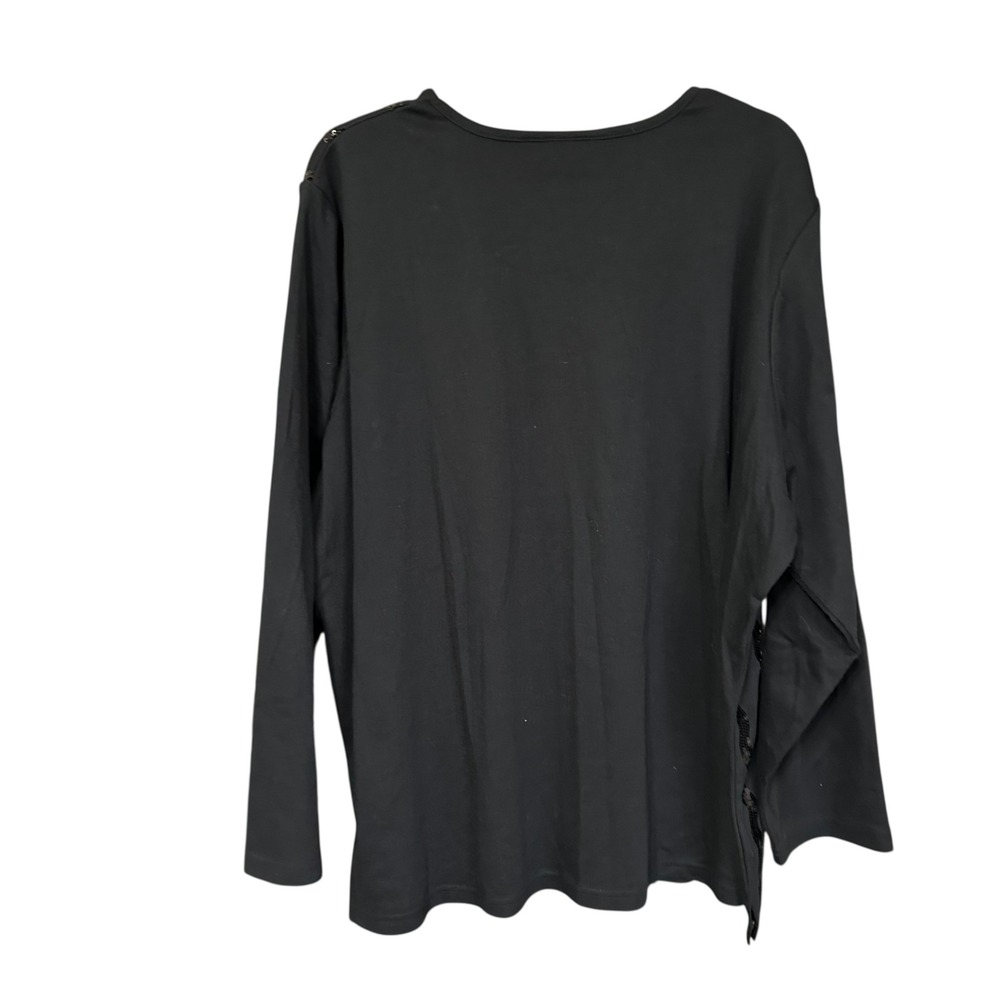 Quacker Factory Womens Black Long Sleeve Sequined Wavy Stripe Top 3X Whimsigoth - Picture 4 of 7